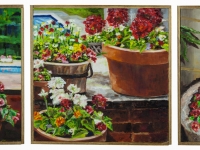 Summer garden, 3 panels, 12" x 36"