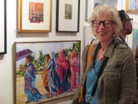 Actress Cynthia Adler with Marcia Gloster Ammeen painting, Beach at Goa